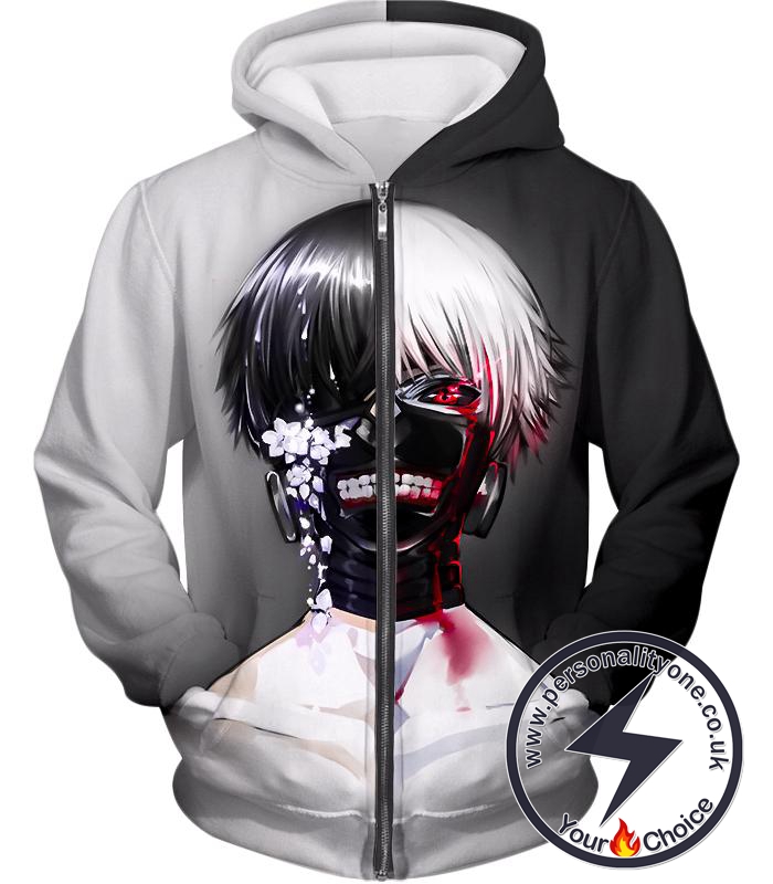 Tokyo Ghoul Half Human Half Ghoul Ken Kaneki Awesome Graphic Zip Up Hoodie